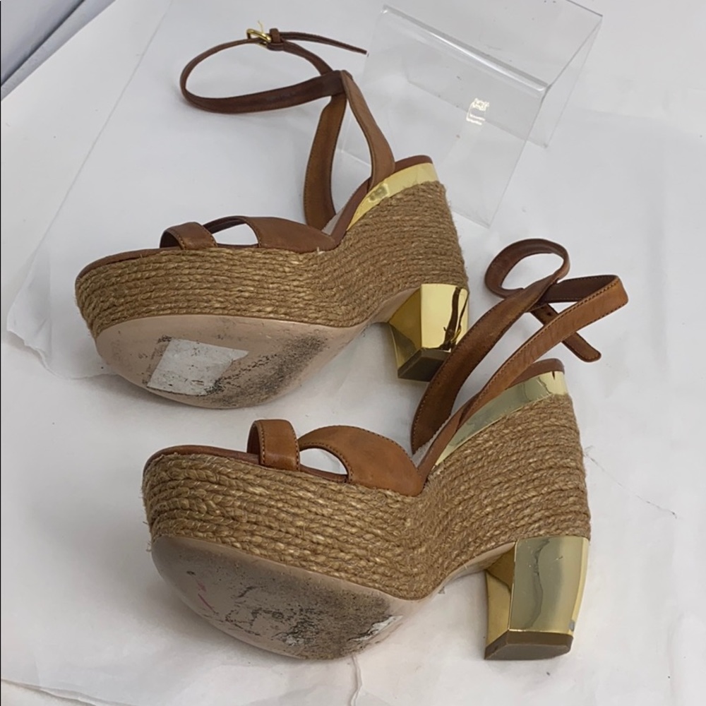 MIU MIU Prada Sz 38 Leather Espadrille Heel Wedges - Picture 9 of 16